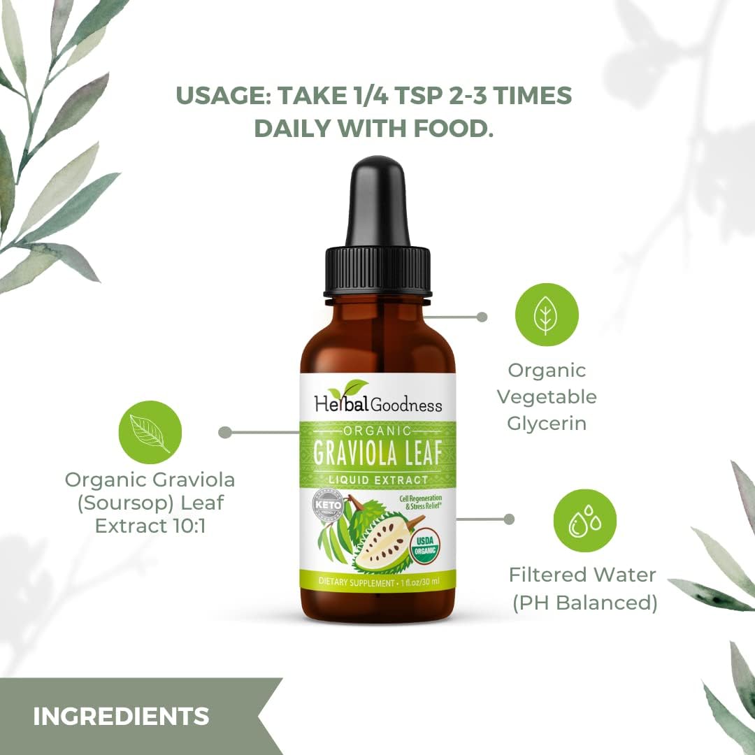 Herbal Goodness Organic Soursop Graviola Leaf Extract 30ml – 15:1 Concentrated Liquid Tincture - görsel 6