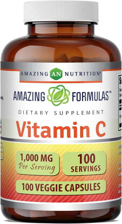 Amazing Formulae Vitamin C Supplement | 1000 mg | Veggie Capsules | Non-GMO | Gluten-Free | Made in USA (100 Count, 1 Pack)