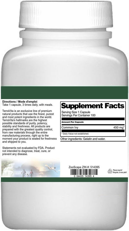 Common Ivy - 450 mg (100 Capsules) - 3 Pack by TerraVita