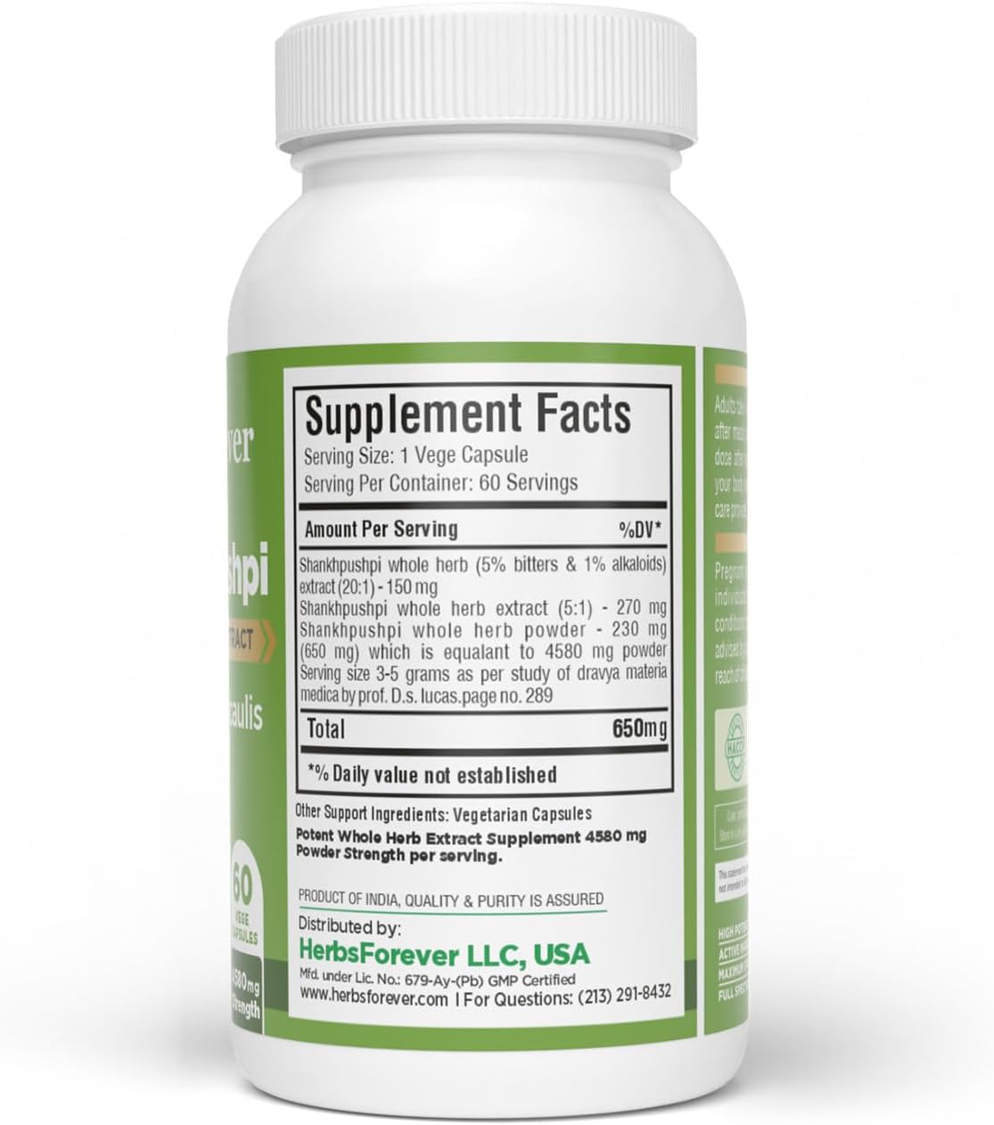 Herbsforever Shankhpushpi (Convolvulus pluricaulis) Extra Strength Extract - Traditional Brain Tonic & Mental Focus - 60 Vegan Capsules - görsel 3