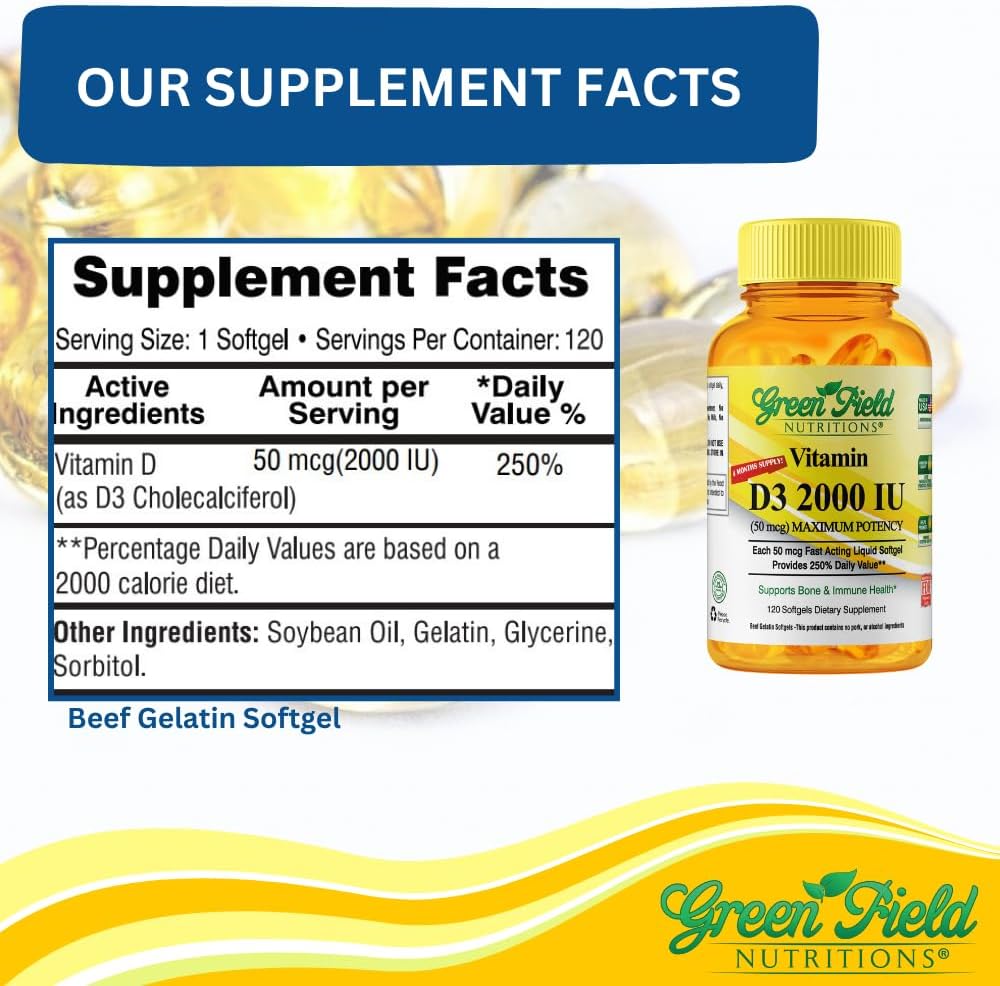 Greenfield Nutritions Halal Vitamin D3 2000 IU Softgels, 120 Count - görsel 6