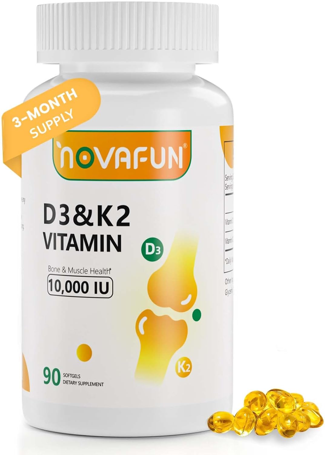 Novafun Vitamin D3 K2 10000 IU + K2 MK-7 200 mcg with Coconut Oil, 90 Soft gel capsules - görsel 1
