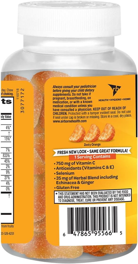 Airborne 750mg Vitamin C Immune Support Gummies, Zesty Orange Flavour, Gluten-free, 42 Gummies (3 Pack) - görsel 3
