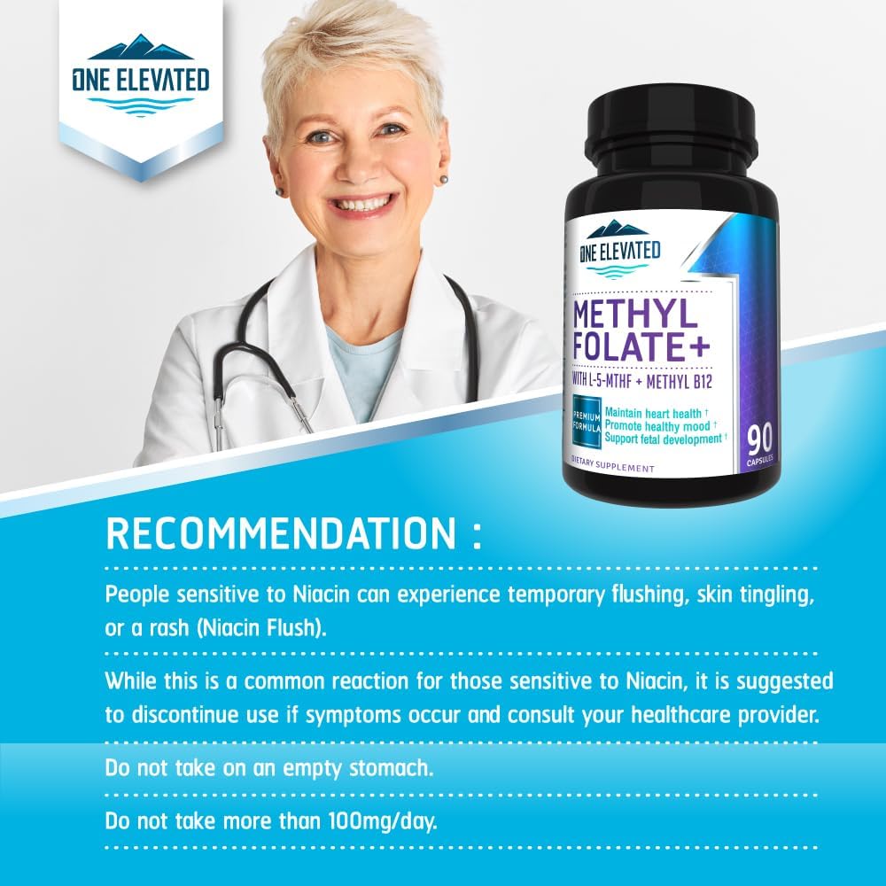 One Elevated Double Strength Methyl Folate with B12, B6, B2, B1, and Niacin - 90 Capsules (3-Month Supply) - görsel 5