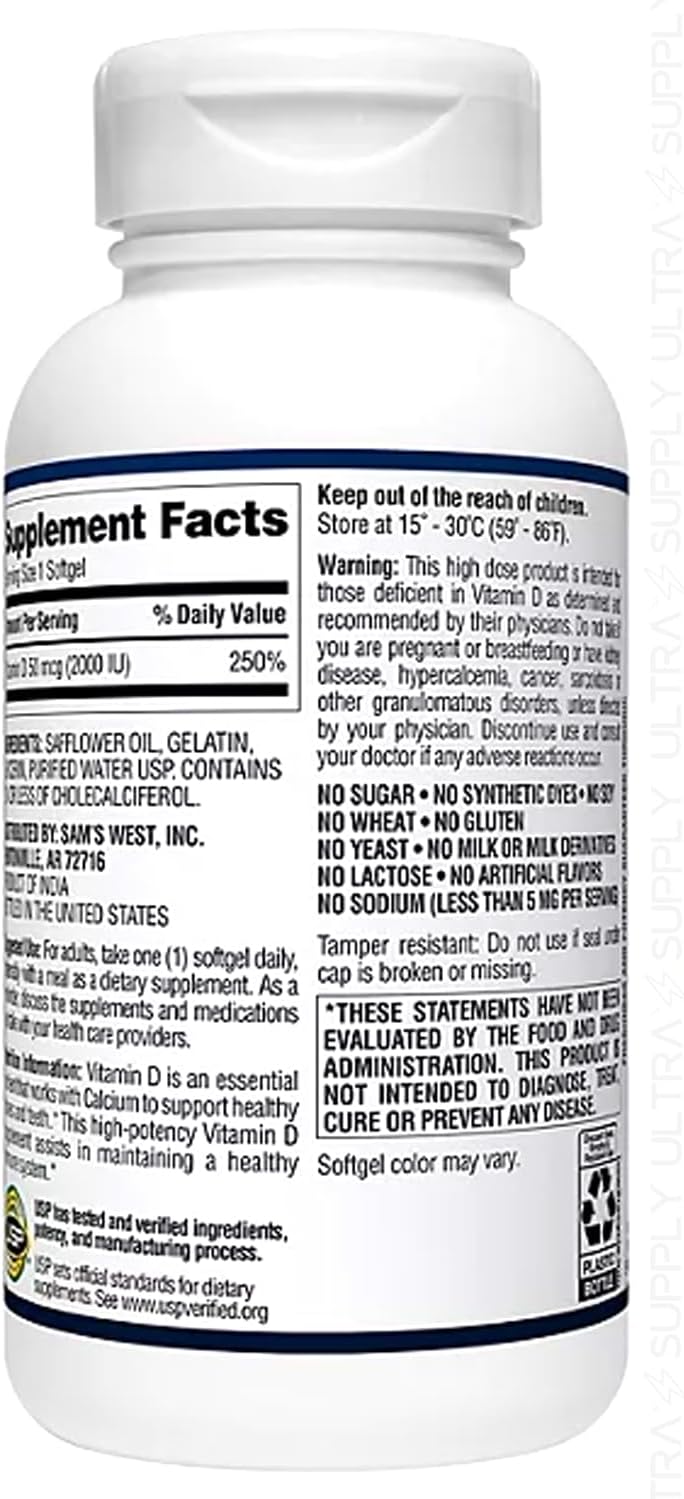 Members Mark Vitamin D3 2000 IU (50 mcg), 400 Soft gel capsules – Immune and Bone Health Support, Non-GMO, Gluten-free - görsel 4