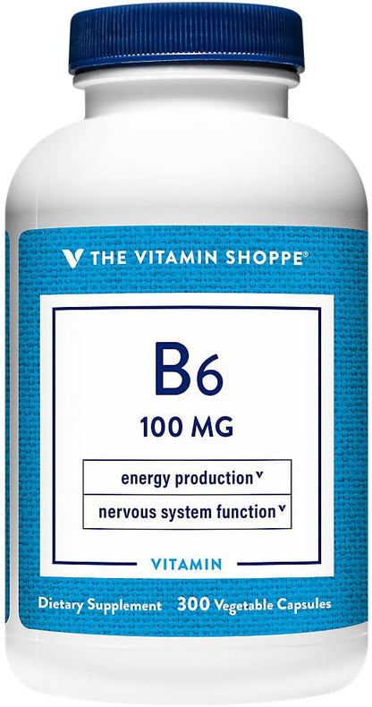 The Vitamin Shoppe Vitamin B6 100mg - Pyridoxine HCl - 300 Vegetarian Capsules