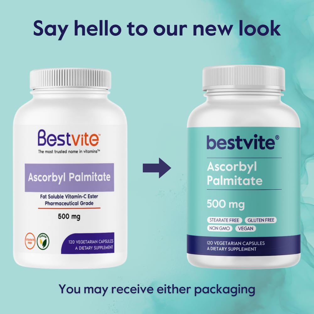 BESTVITE Ascorbyl Palmitate 500mg (120 Vegetarian Capsules) - No Stearates - No Fillers - No Flow Agents - görsel 3