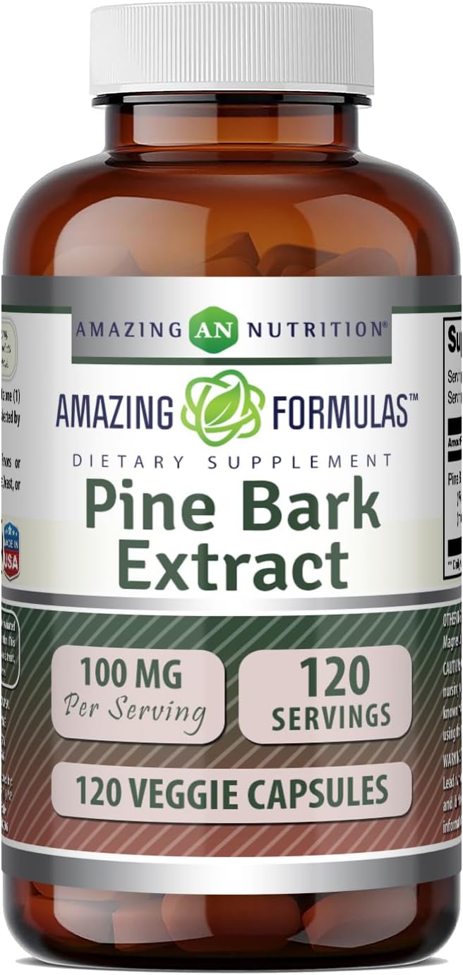 Amazing Formulae Pine Bark Extract 100 mg – 120 Vegetable Capsules, Non-GMO and Gluten-free - görsel 1