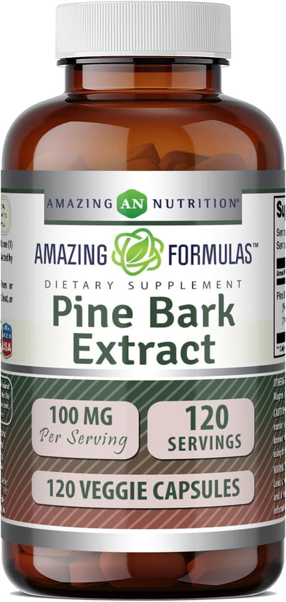 Amazing Formulae Pine Bark Extract 100 mg – 120 Vegetable Capsules, Non-GMO and Gluten-free