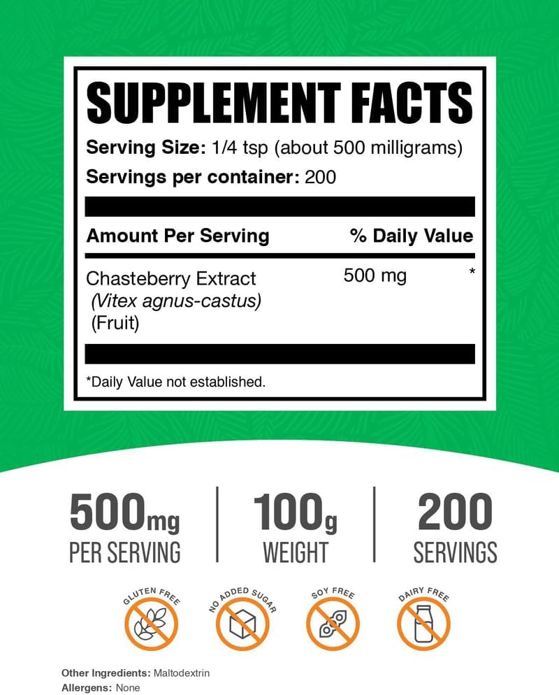 BulkSupplements.com Chasteberry Extract Powder – Vitex Berry Supplement, 500mg per Serving, 100g - görsel 2