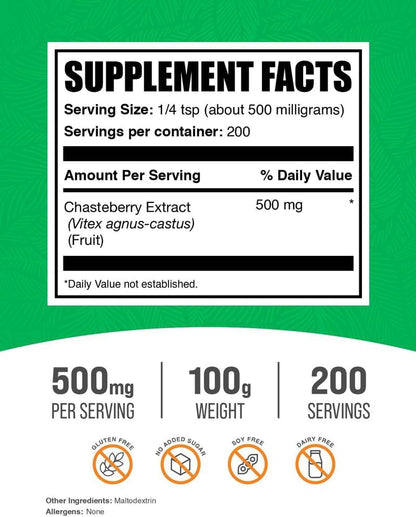 BulkSupplements.com Chasteberry Extract Powder – Vitex Berry Supplement, 500mg per Serving, 100g