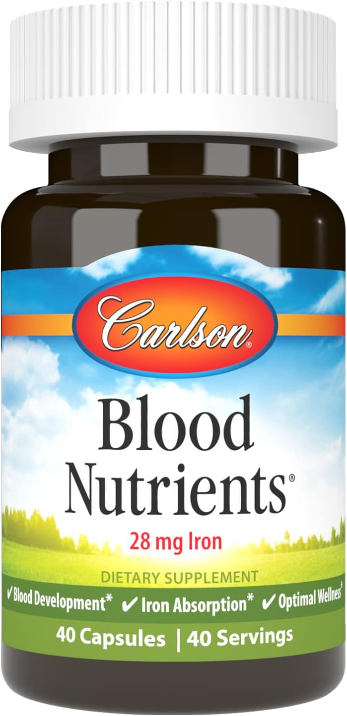 Carlson - Blood Nutrients, 28 mg Iron, Blood Health & Iron Absorption, 40 Capsules - görsel 1