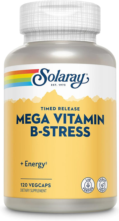 SOLARAY Mega Vitamin B-Stress - Timed Release Vitamin B Complex with Vitamin B12, B6, Folic Acid, and Vitamin C - Vegan, 240 Tablets