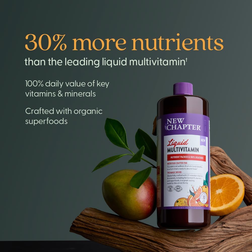 New Chapter Liquid Multivitamin + Mineral Supplement - Whole-Body Support for Adults, Teens & Children 2 Years and Over - 22 Essential Vitamins & Minerals - Orange Mango - 900 ml - görsel 3
