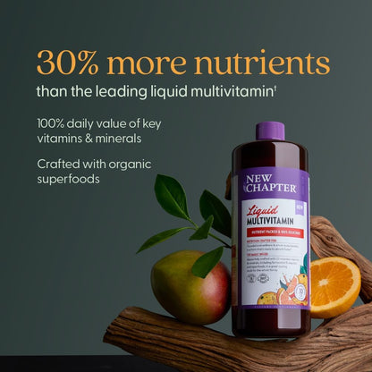 New Chapter Liquid Multivitamin + Mineral Supplement - Whole-Body Support for Adults, Teens & Children 2 Years and Over - 22 Essential Vitamins & Minerals - Orange Mango - 900 ml
