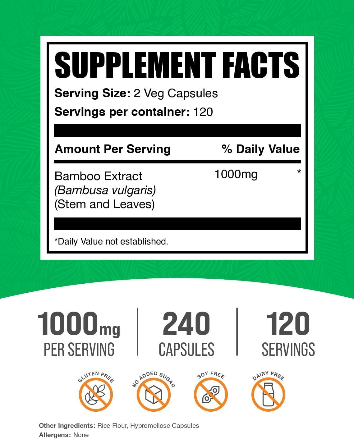 BulkSupplements.com Bamboo Extract Capsules - 240 Capsules (Pack of 1) - görsel 2