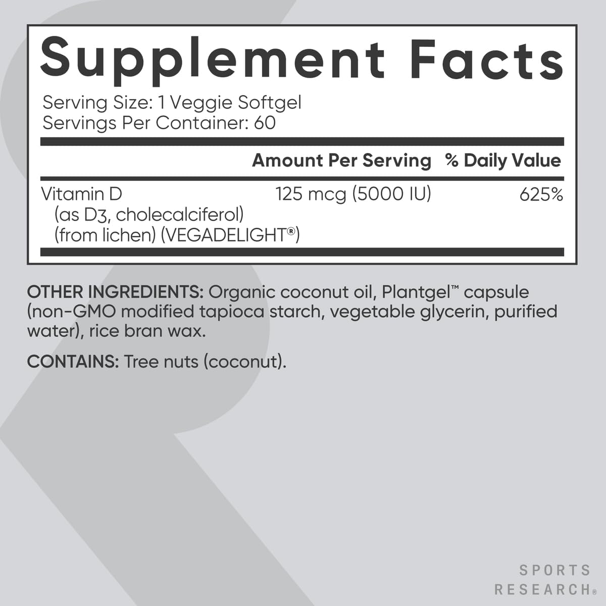 Sports Research Vegan Vitamin D3 5000 IU (125 mcg) with Coconut Oil – 100% Plant-Based Vitamin D for Bone, Muscle & Immune Health – 60 Softgels - görsel 5