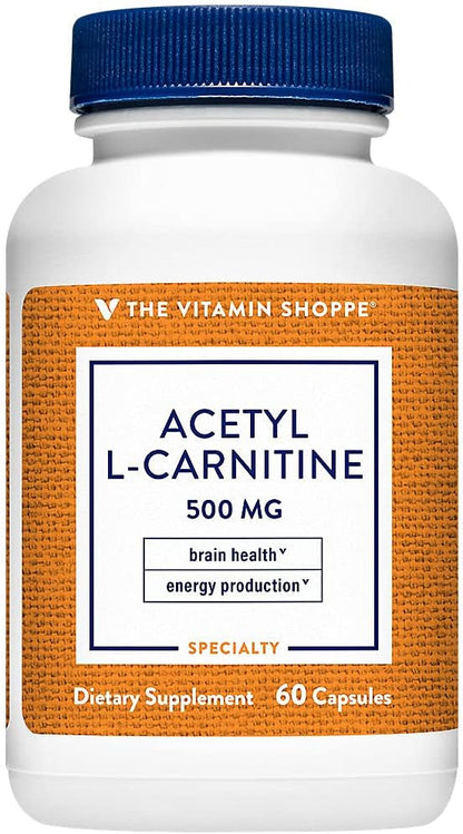 The Vitamin Shoppe Acetyl-L-Carnitine 500mg – Supports Healthy Brain & Memory Function, Contributes to Energy Production – Carnipure™ Offers Purest Form of L-Carnitine (60 Capsules)