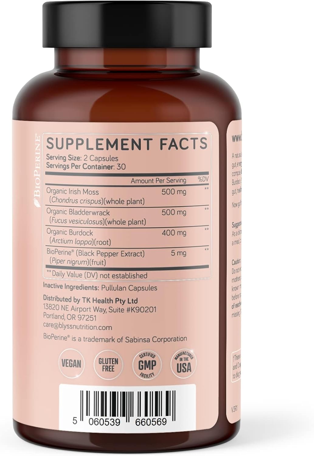 Organic Irish Sea Moss Capsules with Burdock Root, Bladderwrack and Bioperine Black Pepper - for Energy, Gut Health, Thyroid & Anti-Ageing - Vegan - 60 ct - görsel 8
