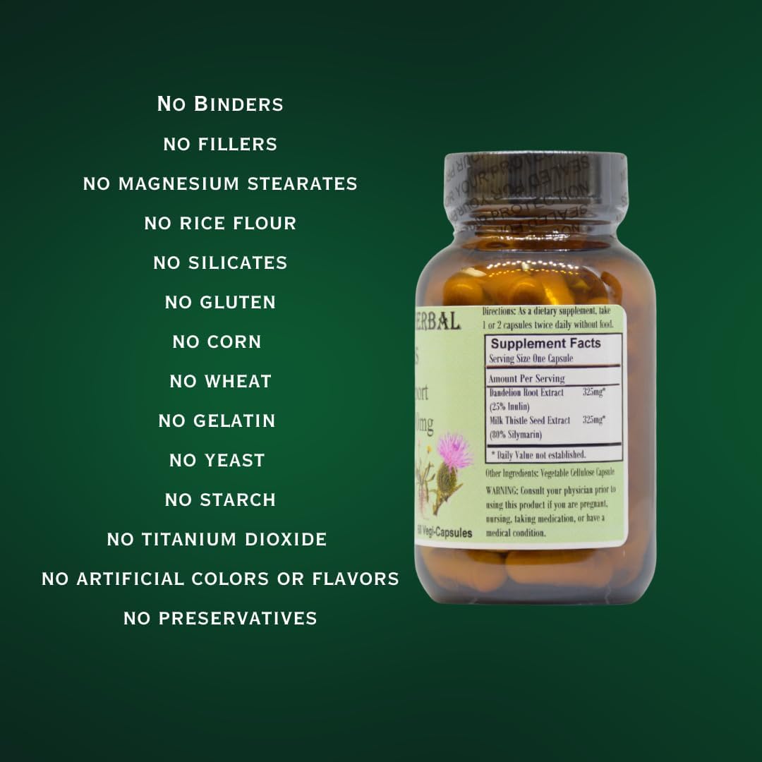 Barlowe's Herbal Elixirs Liver Support Formula | Dandelion Root & Milk Thistle Extract | 650mg per Capsule | 60 Vegan Capsules | Stearate-Free, Glass Bottle - görsel 4