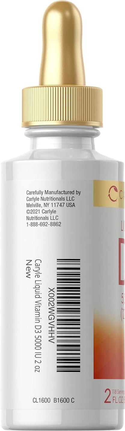 Carlyle Vitamin D3 Liquid Drops | 5000 IU (125 mcg) | 60 ml | Vitamin D Supplement for Adults | Vegetarian, Non-GM, and Gluten-free