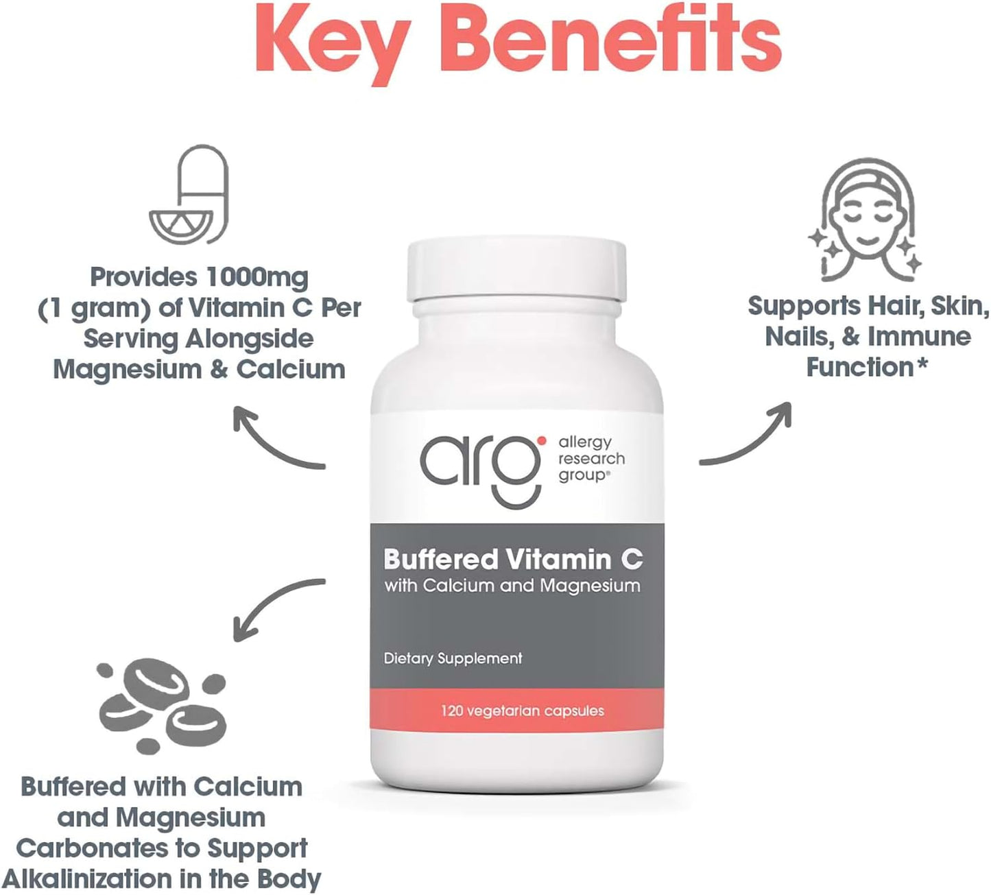Allergy Research Group Buffered Vitamin C - 1000 mg, 120 Vegetarian Capsules - görsel 6