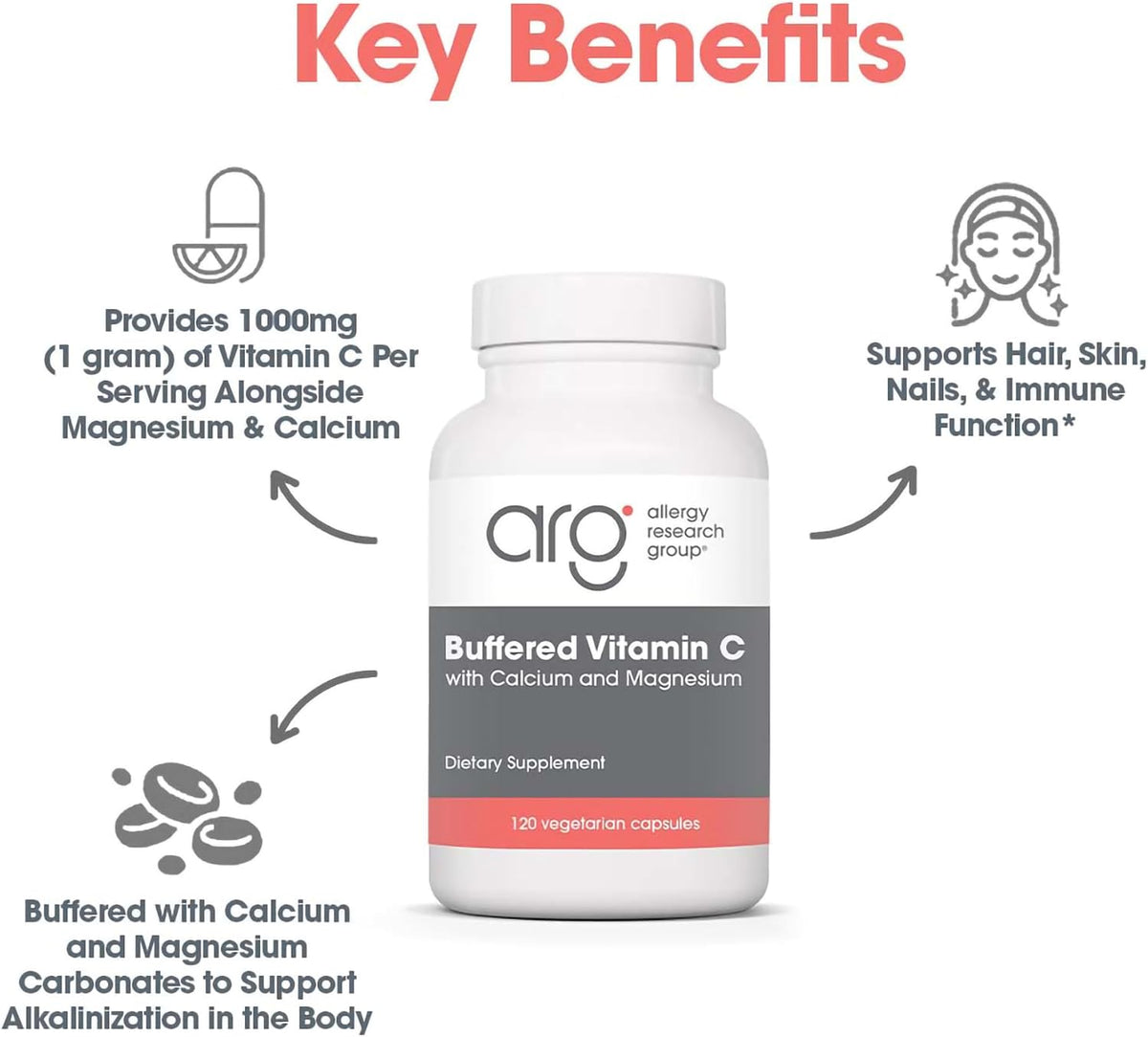 Allergy Research Group Buffered Vitamin C - 1000 mg, 120 Vegetarian Capsules - görsel 6