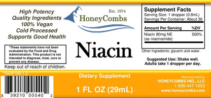 HoneyCombs Vitamin B3 Liquid Niacin Drops | Non-Flushing Niacinamide | 30 ml