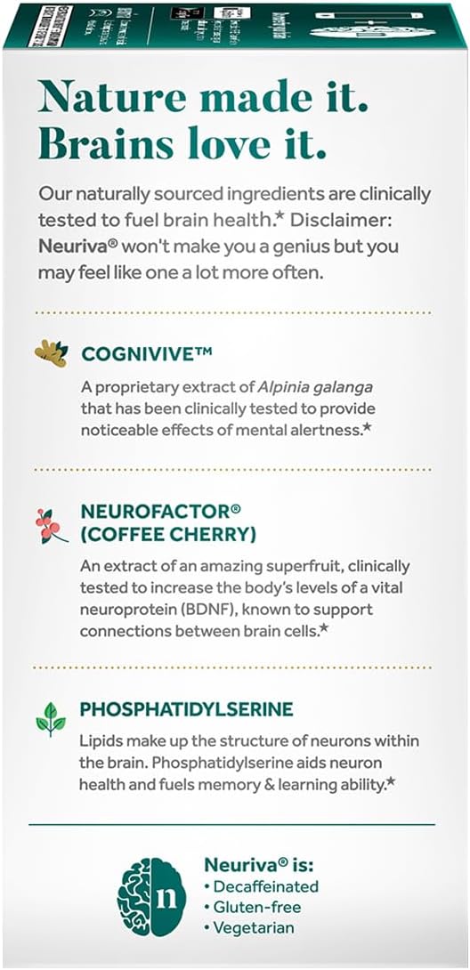 NEURIVA Ultra Decaf Brain Supplement – Clinically Tested Nootropic for Memory, Focus and Concentration – 60 Capsules (2-Pack) - görsel 8