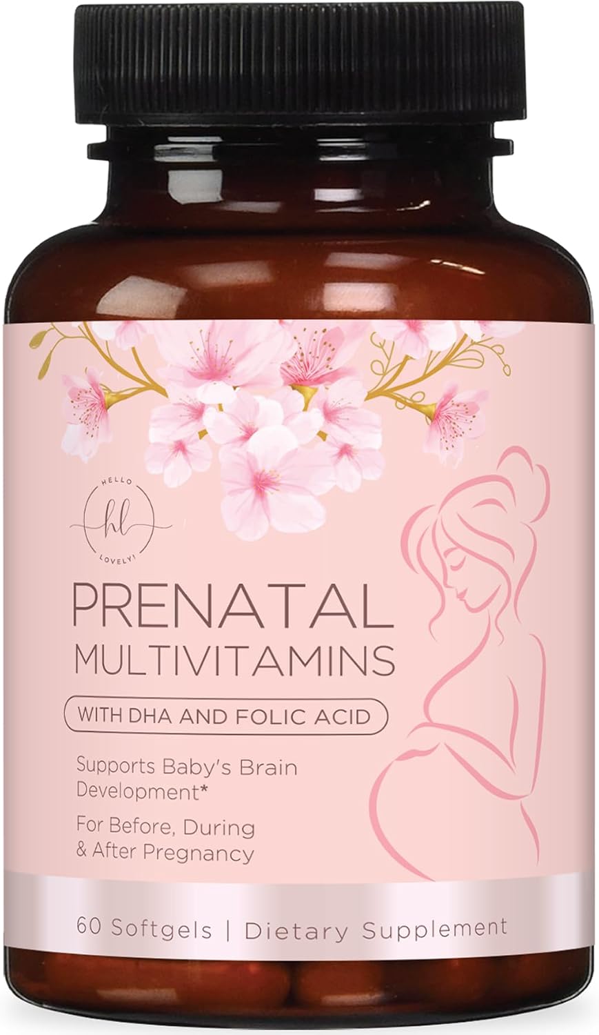 Hello Lovely! Prenatal Vitamins with Folic Acid, DHA and Iron – Daily Pregnancy Multivitamin (60 Softgels) - görsel 1
