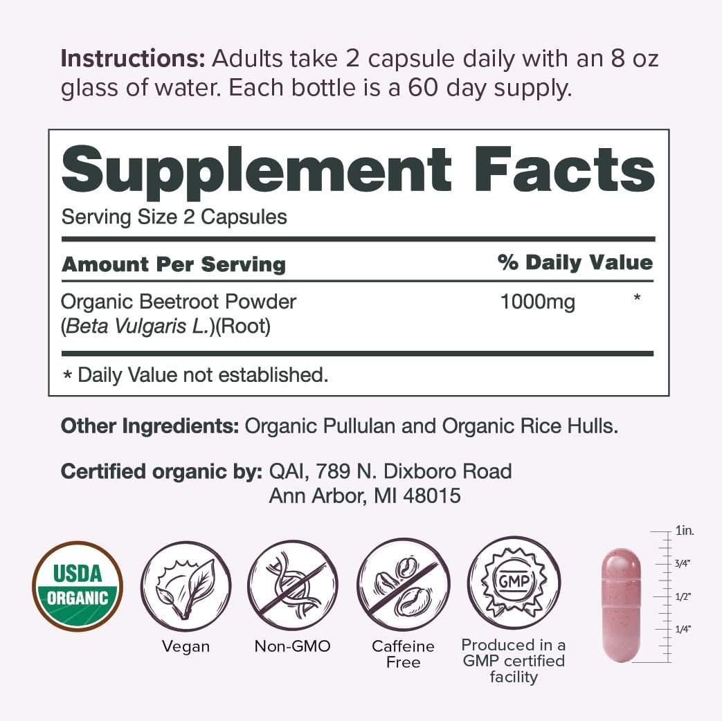 Sur Organic Beetroot Capsules 1000mg - Support Normal Circulation and Vitality - Nitric Oxide Superfood (120 Capsules) - görsel 5