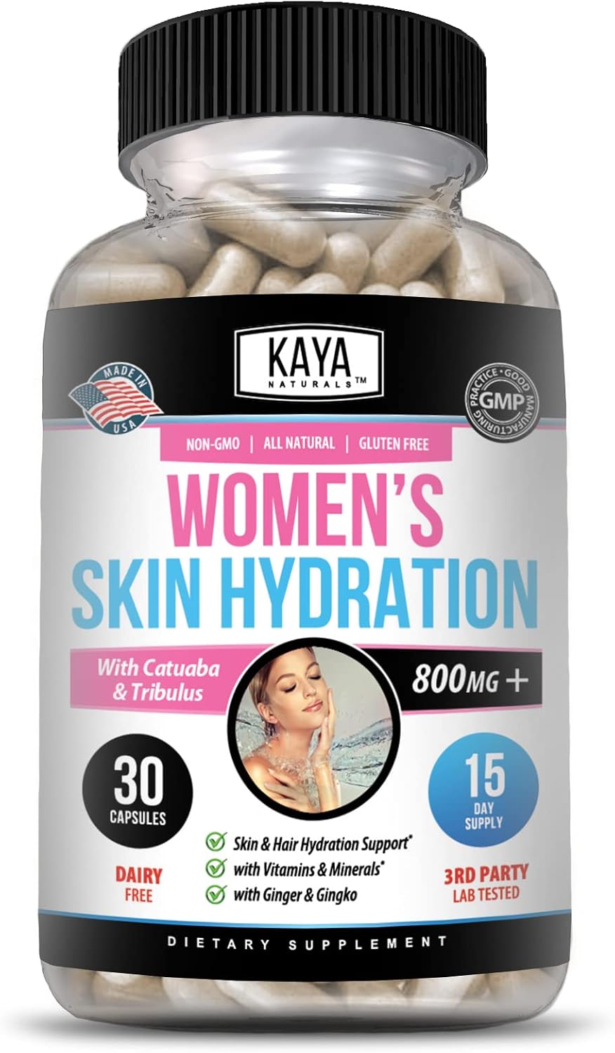 Kaya Naturals Skin Hydration Vitamins for Women - Hydration Booster, Anti-Ageing, Energy & Mood Support, 30 Veggie Capsules - görsel 1