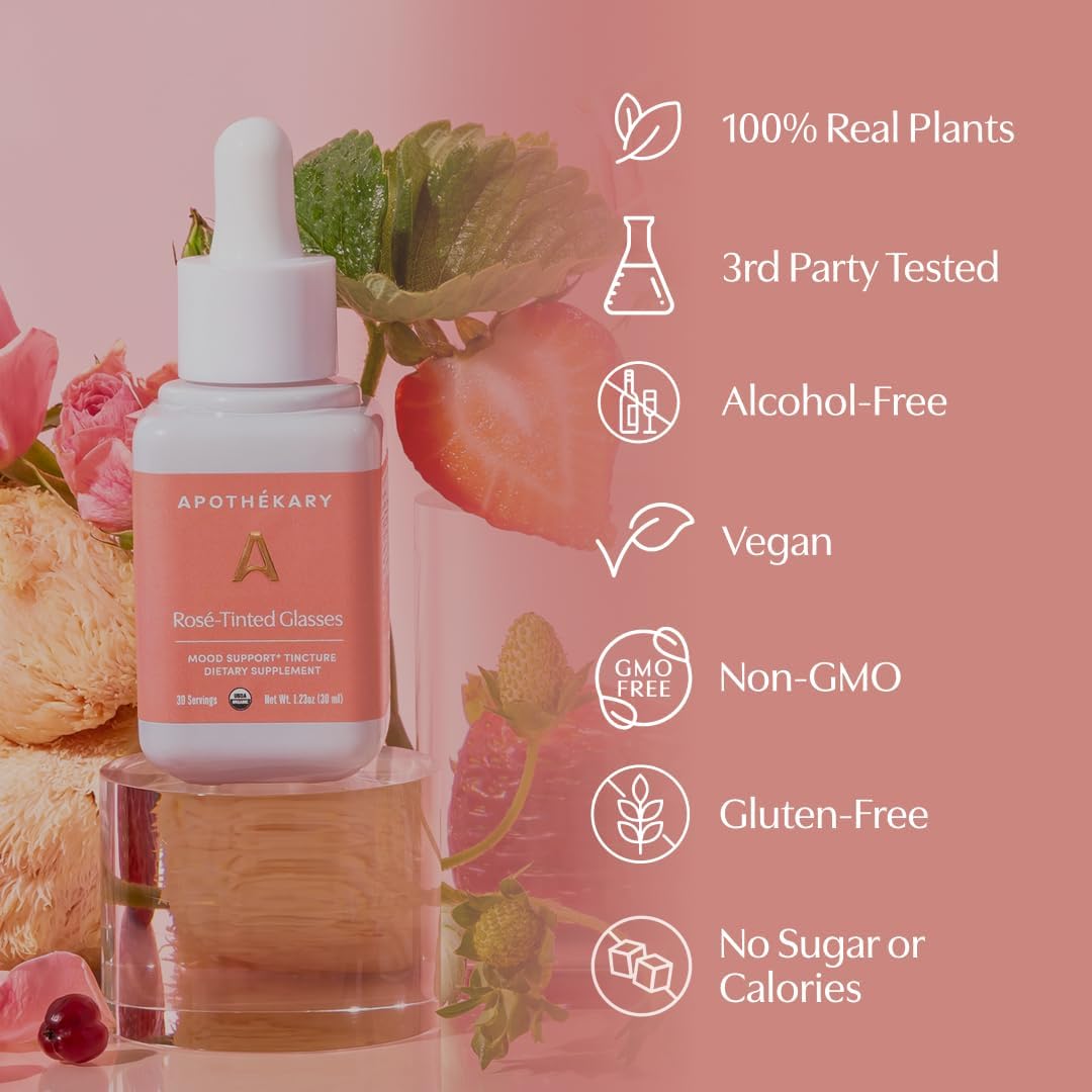 Apothékary Rosé-Tinted Glasses – Alcohol-Free Herbal Liquid Drops with Schisandra Berry and Lion's Mane Mushroom, Certified Organic, 30 ml (30 Servings) - görsel 5