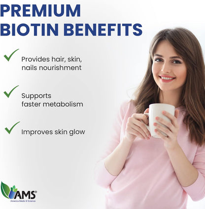 America Medic & Science High Strength Biotin 5,000 mcg – Vitamin B7 Supplement for Hair, Skin & Nails