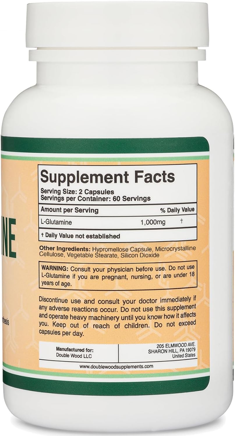 L-Glutamine Capsules (1000mg, 120 Capsules) – Double Wood Supplements - görsel 3