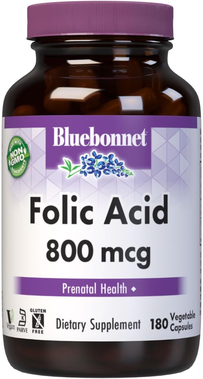 Bluebonnet Nutrition Folic Acid 800mcg, Vegan, Non-GMO, 180 Capsules - görsel 1