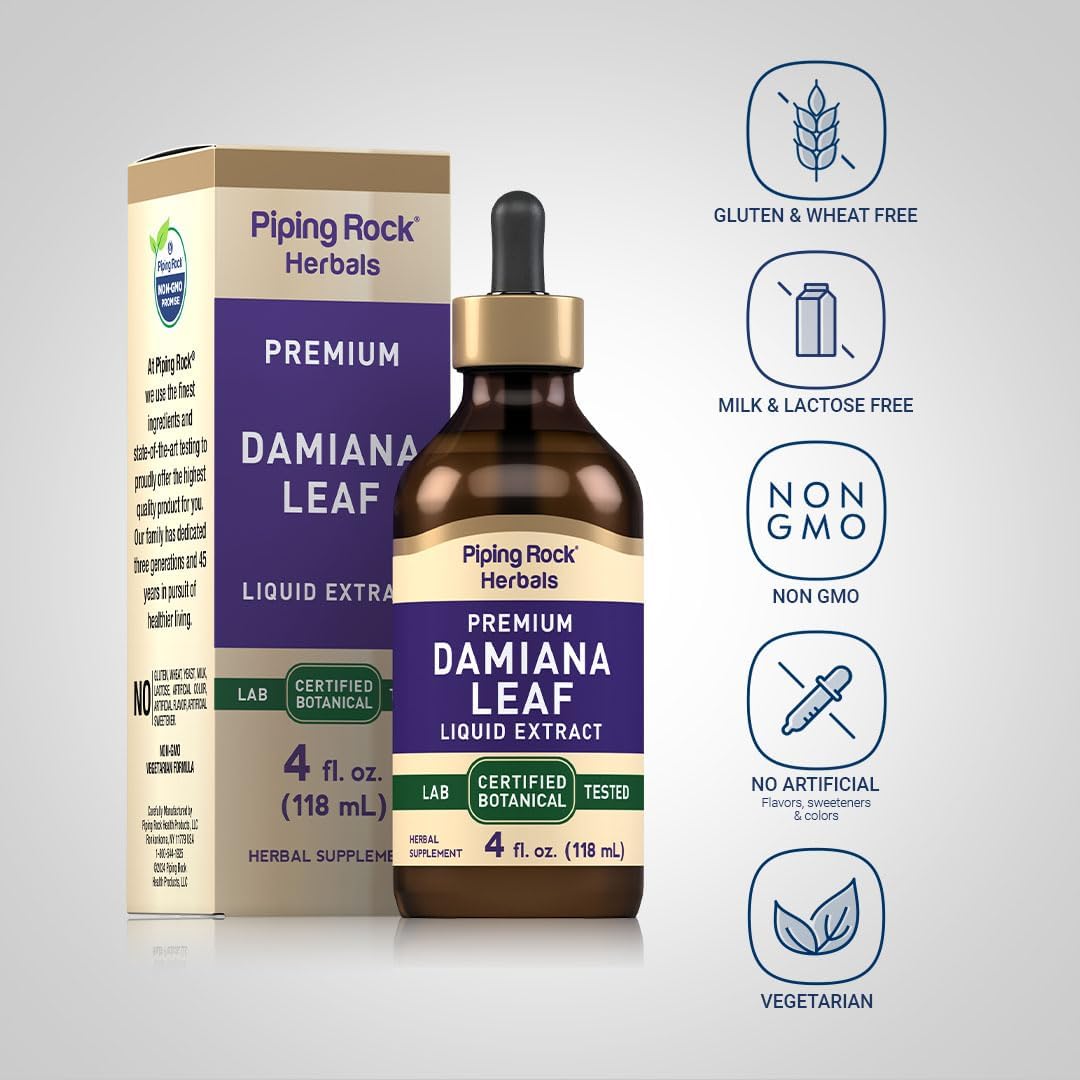Piping Rock Damiana Leaf Herb Tincture | 118 ml | Liquid Extract Drops | Vegetarian & Alcohol-Free - görsel 3