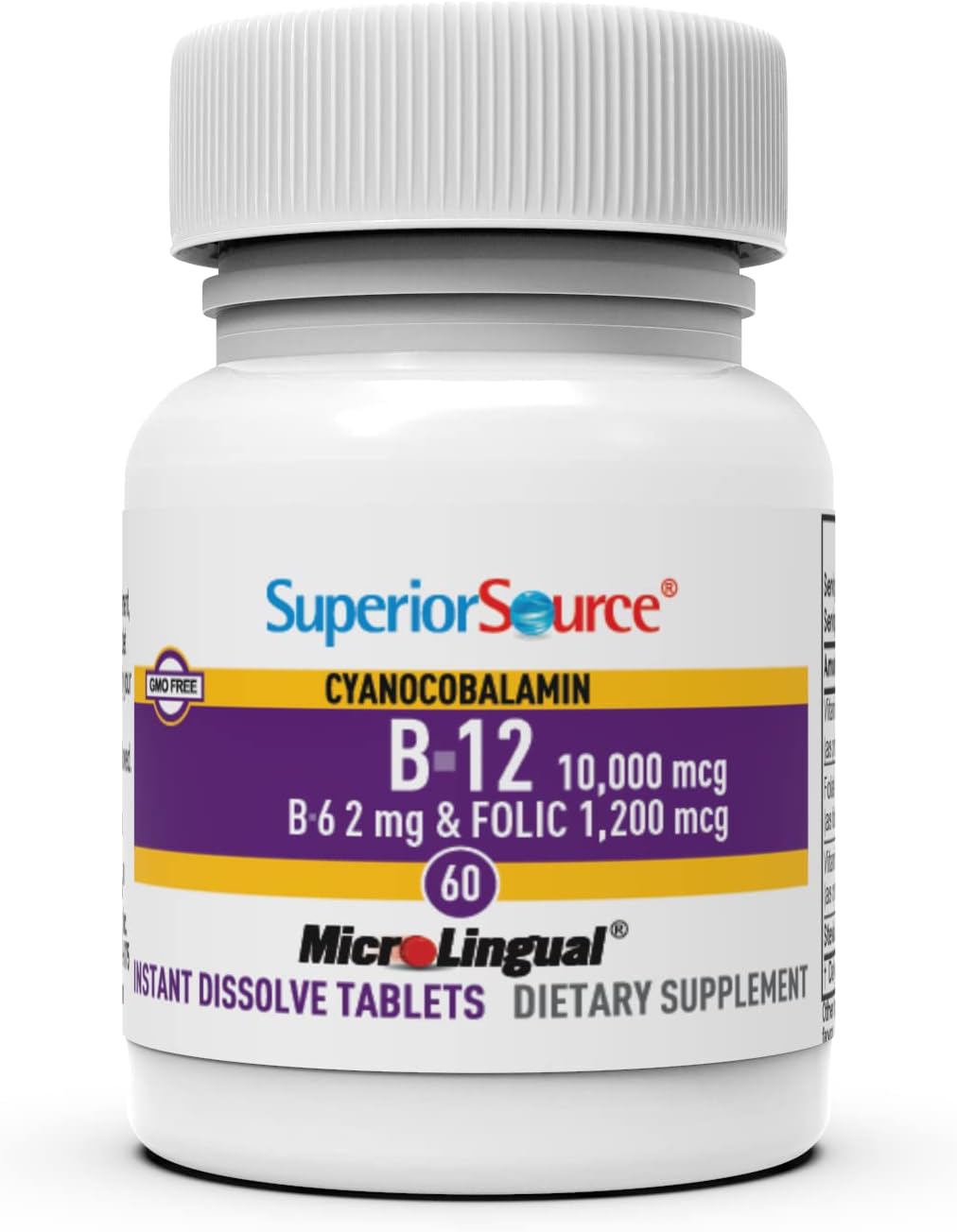 Superior Source No Shot Vitamin B-12 10000mcg with B-6 and Folic Acid, 60 Sublingual Tablets - görsel 4