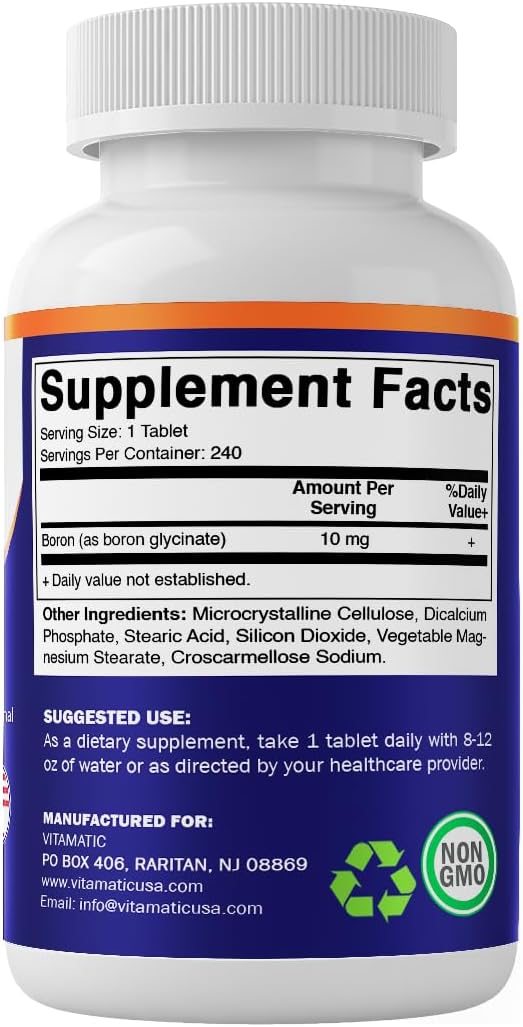 Vitamatic Chelated Boron (as Glycinate) 10mg 240 Tablets - görsel 8