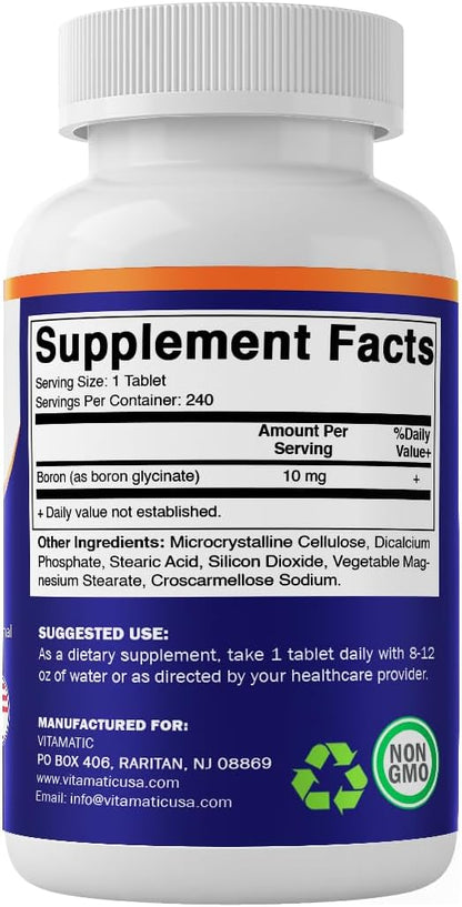 Vitamatic Chelated Boron (as Glycinate) 10mg 240 Tablets