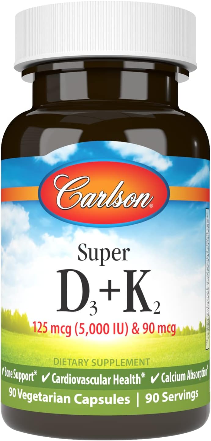 Carlson Super D3 + K2, 5000 IU Vitamin D3 & 90 mcg Vitamin K2 MK-7 – 45 Vegetarian Capsules - görsel 8