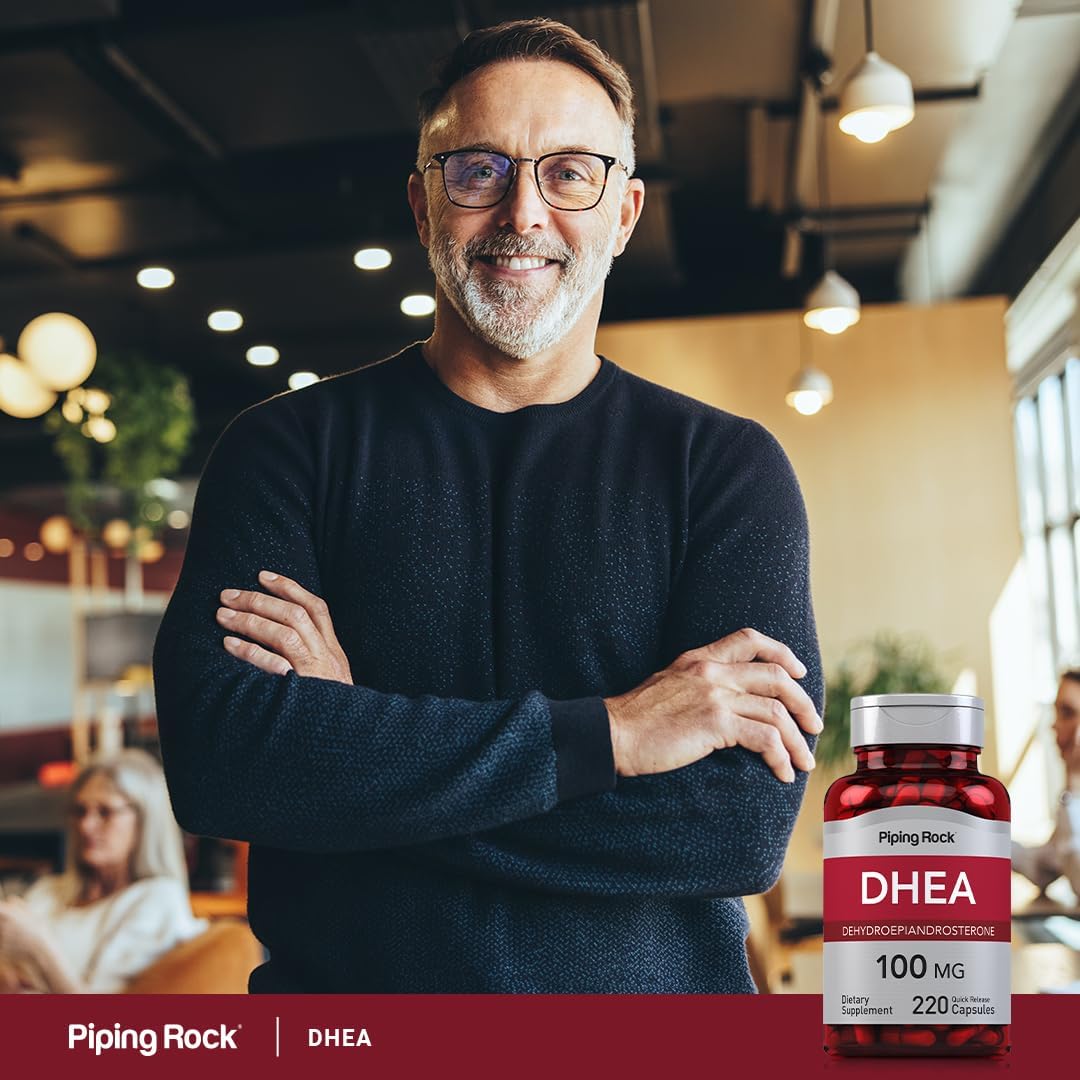 Piping Rock DHEA Supplement for Women and Men | 220 Quick Release Capsules | 100mg | Dehydroepiandrosterone | Non-GMO, Gluten-free - görsel 6
