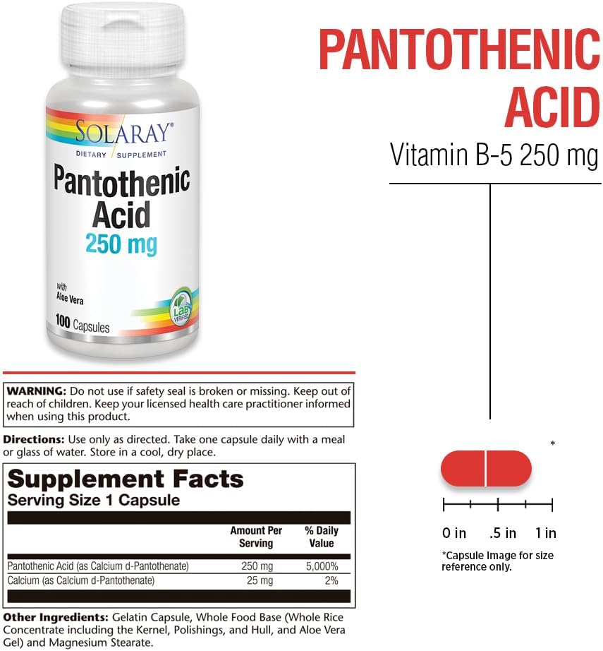 SOLARAY Pantothenic Acid 250mg – Vitamin B5 for Energy Metabolism and Skin Health (100 Capsules) - görsel 3