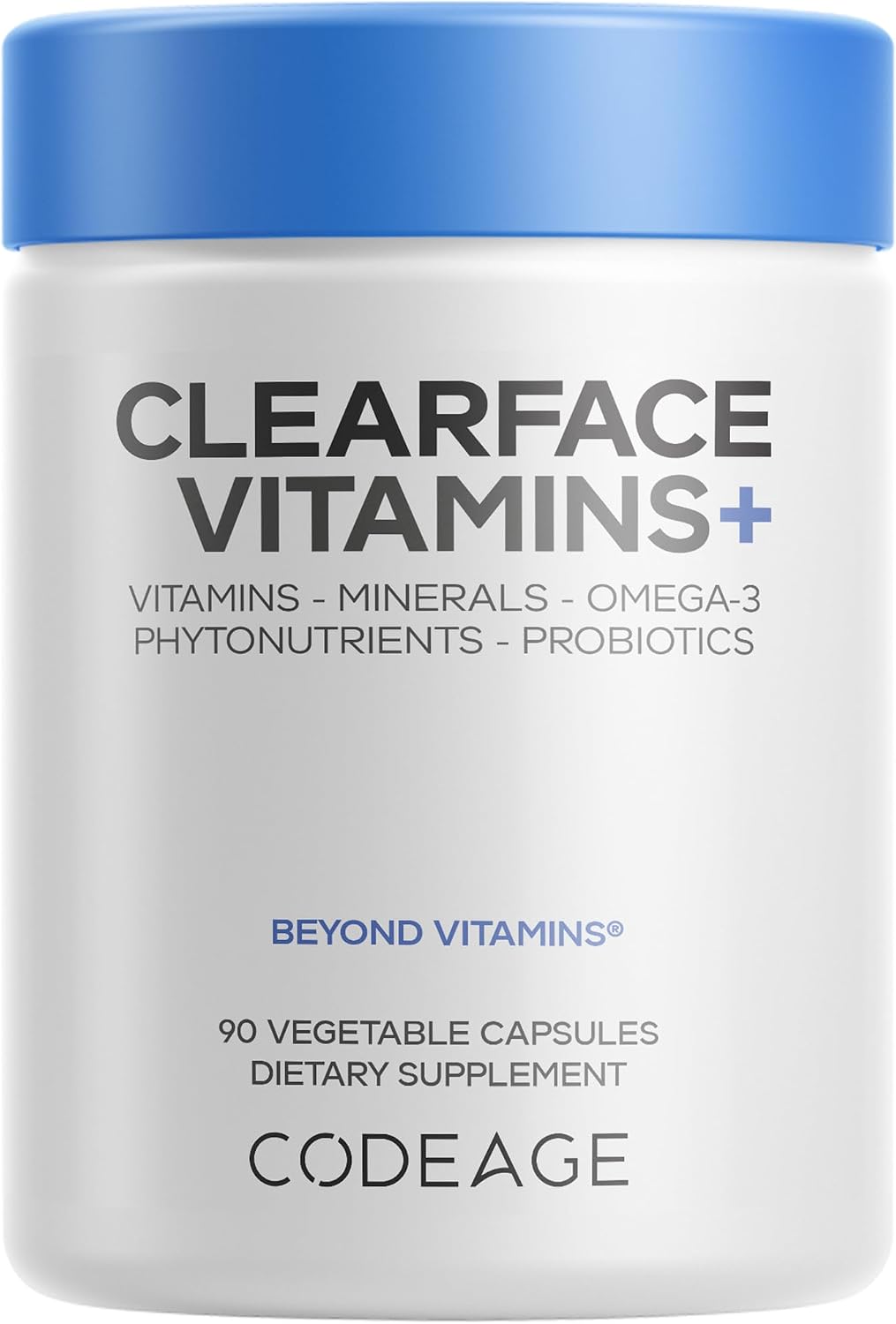 Codeage Clearface Vitamins+ - Skin Vitamins and Minerals with B-Complex, Probiotics, L-Lysine, Omega-3 - 90 Capsules - görsel 1