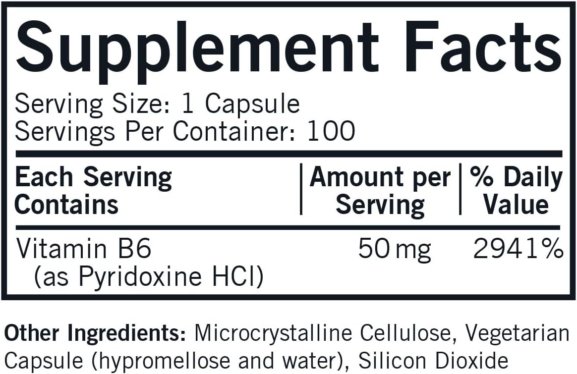 Kirkman Vitamin B-6 50 mg – Hypoallergenic Vitamin B6 Supplement, 100 Vegetarian Capsules - görsel 2