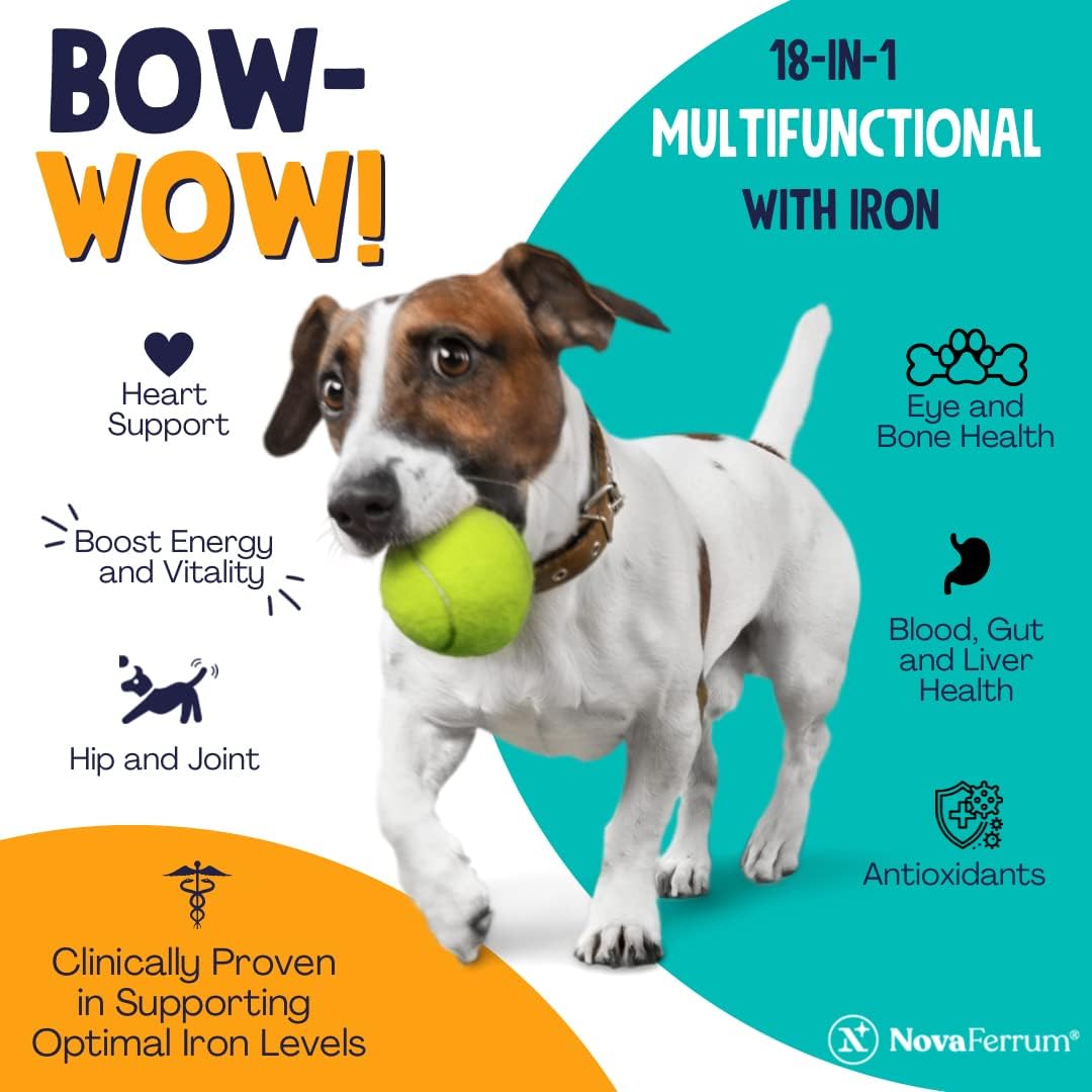 NovaFerrum Bow Wow 18-in-1 Multifunctional Dog Supplement with Iron, Glucosamine, Probiotics & Antioxidants, Chicken Flavour, 90 Chews - görsel 5
