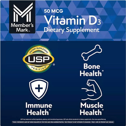 Member Mark Vitamin D3, 50 µg (2000 IU), 400 Soft gel capsules