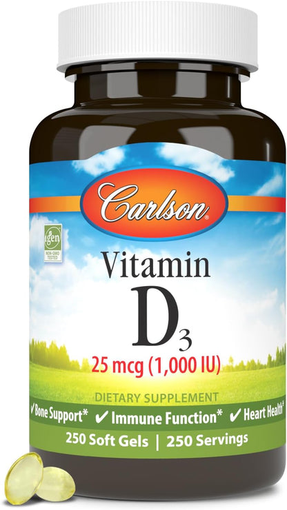 Carlson Vitamin D3 1000 IU (25 mcg) Softgels - 100 Count