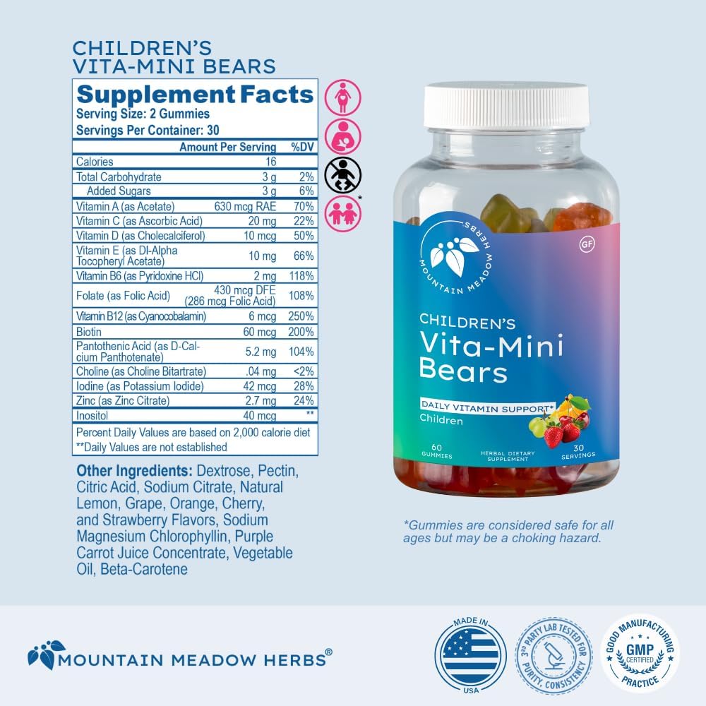 Vita-Mini Bears Children's Multivitamin Gummies – Sugar-Free, Non-GM, 60 Count - görsel 4