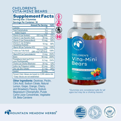 Vita-Mini Bears Children's Multivitamin Gummies – Sugar-Free, Non-GM, 60 Count